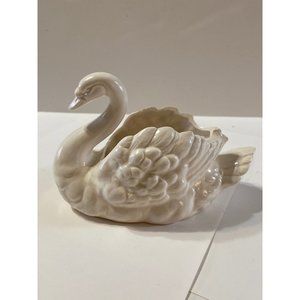 Vintage Small White Glaze Cermaic Swan Planter Perfect for Succulents 4”tall 6”